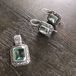 FREE SHIP Strlng Slvr Marcasite Earrings n Pendant